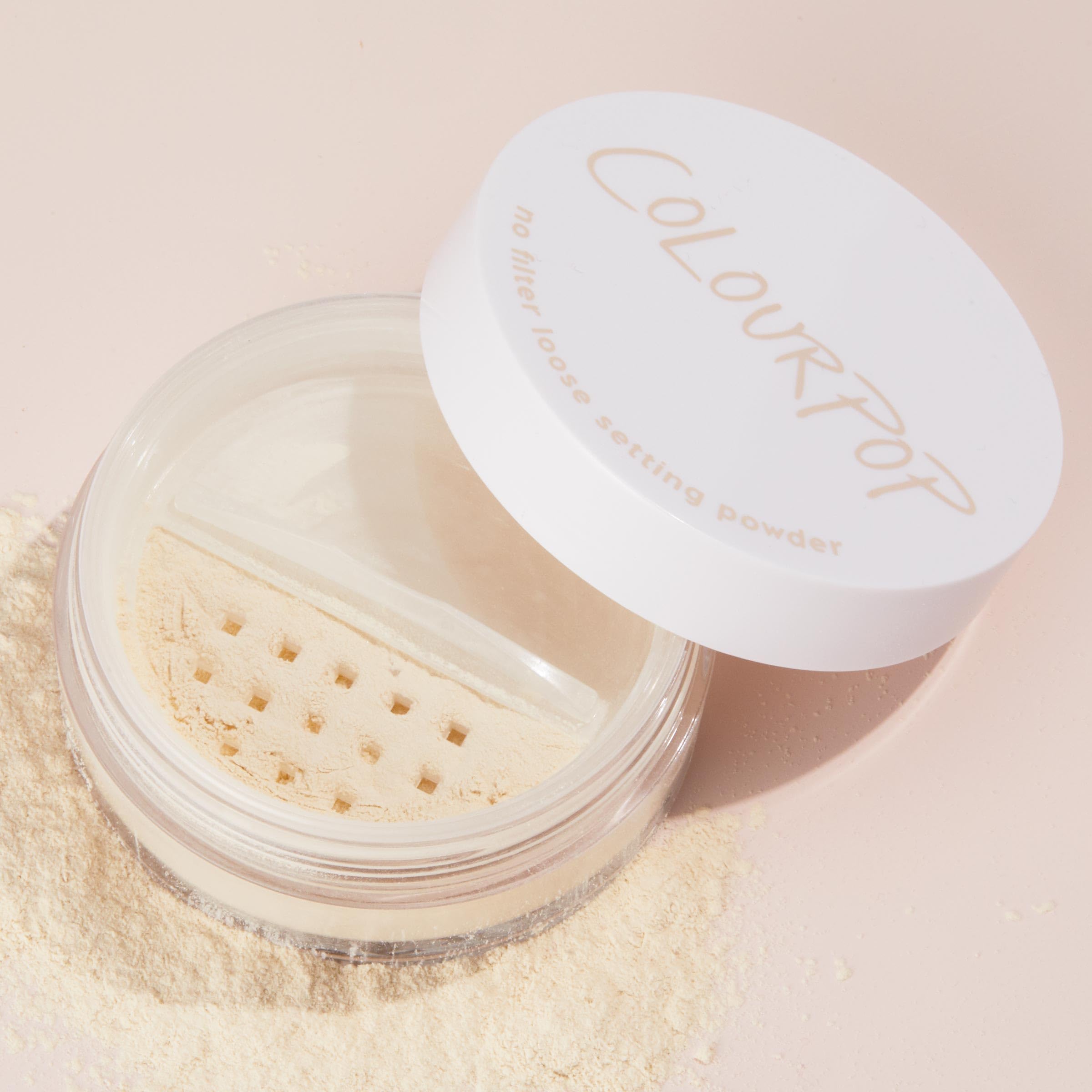 ColourPop No Filter powder showing its translucent texture for long-wear, crease-free makeup.