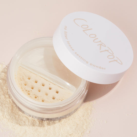 ColourPop No Filter powder showing its translucent texture for long-wear, crease-free makeup.