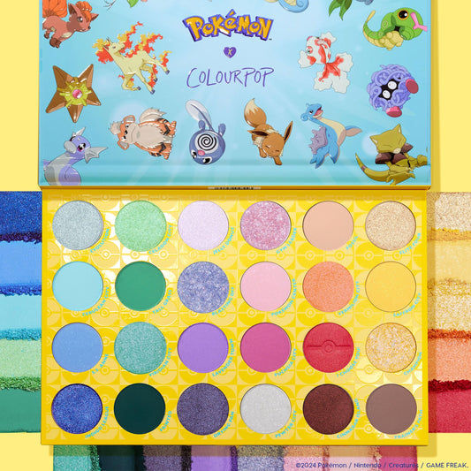 Swatches of ColourPop Pallet Town reveal rich payoff across pastels and brights.