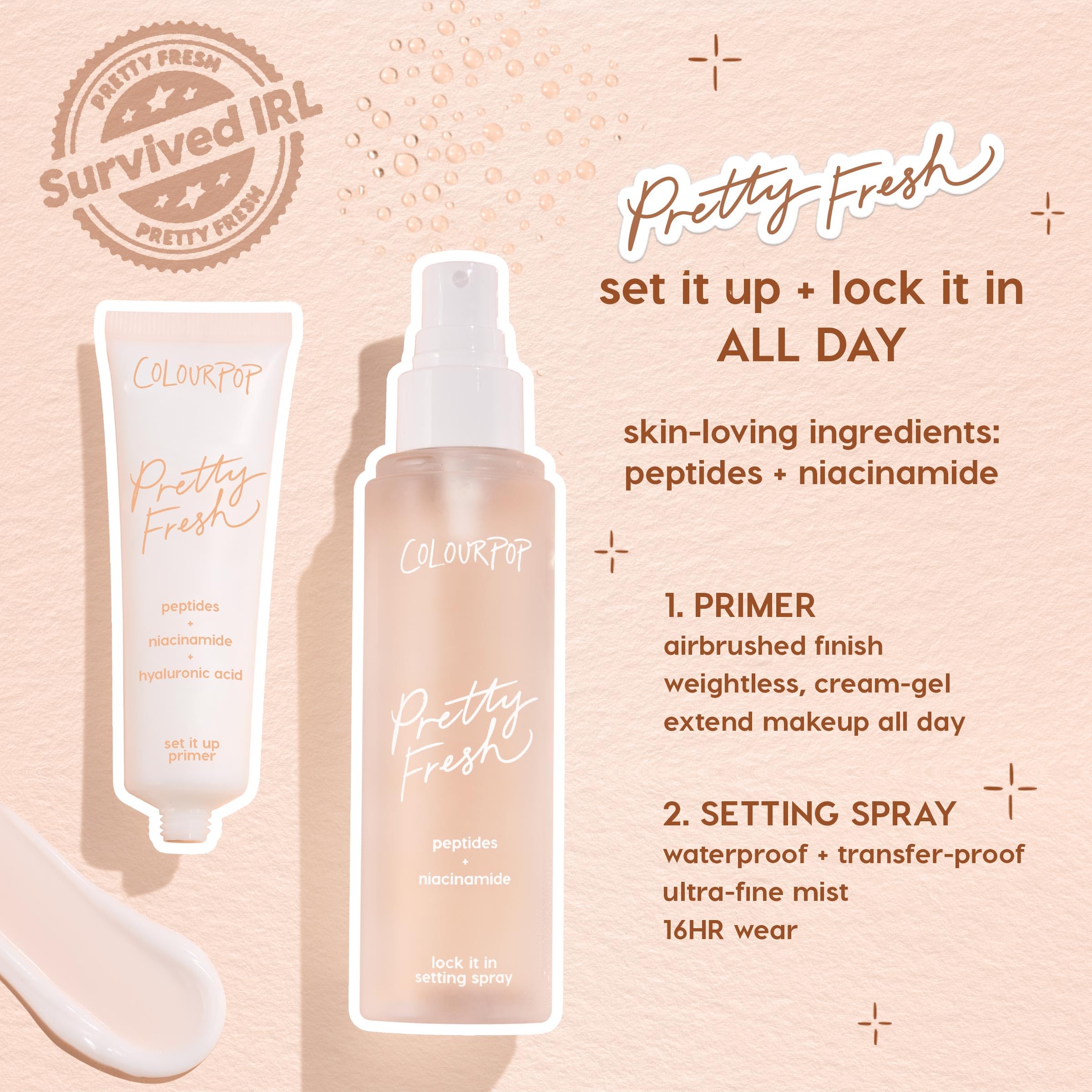 Fine mist on skin from ColourPop Pretty Fresh showcasing smooth hydrating finish