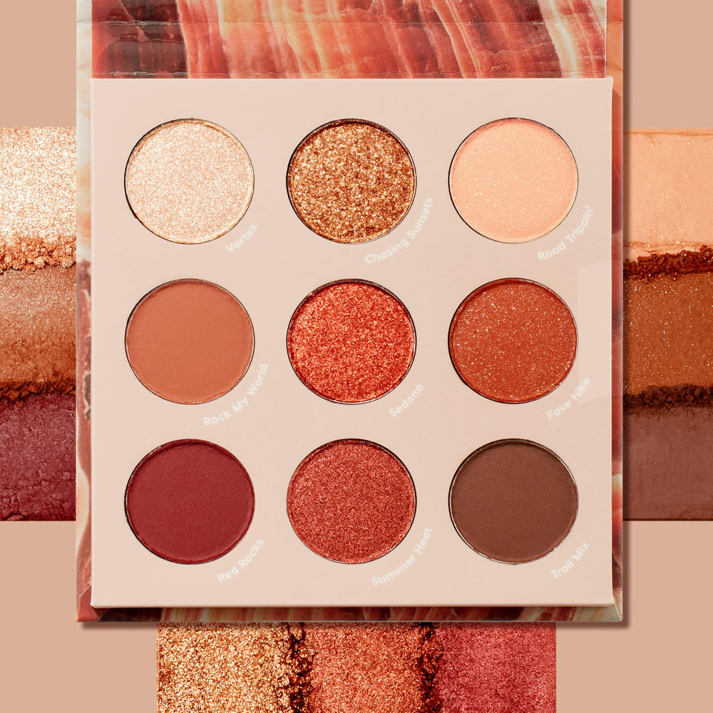 Close-up of metallic and matte finishes in ColourPop Rock On for versatile bronze eyes.