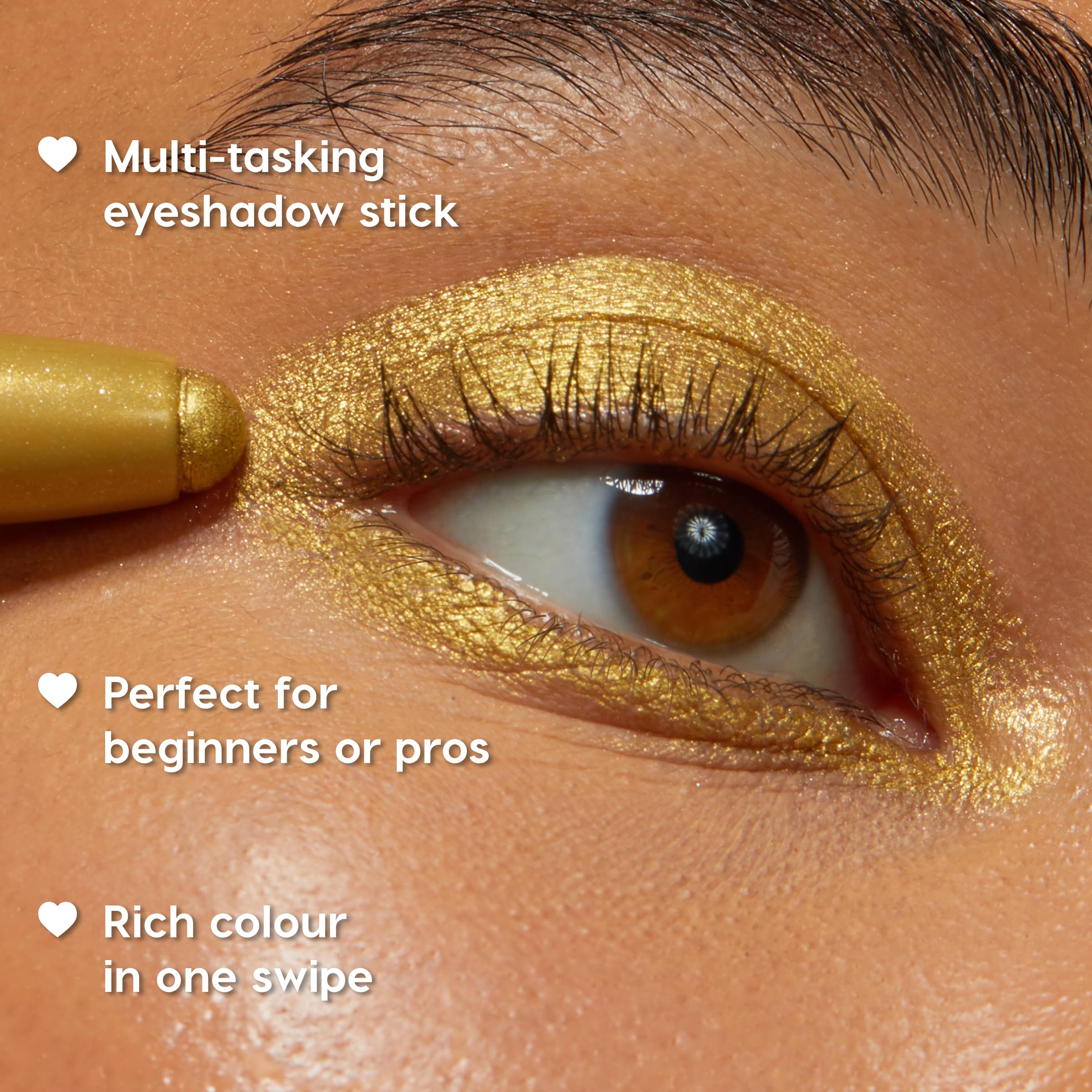 ColourPop Shadow Stix Soft Gold Foil enhances central lids with subtle radiance.