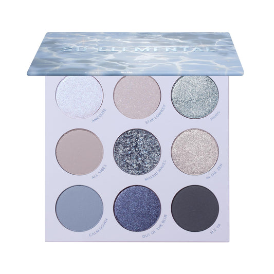 ColourPop So Elemental blue-silver palette front shot highlights bold blue shades for high-impact looks