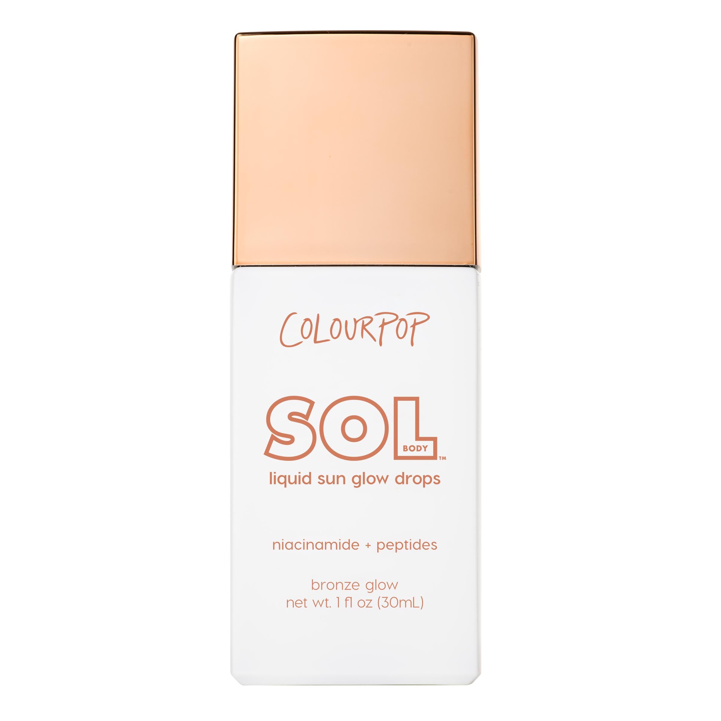 ColourPop Sol Liquid Sun Glow Drops bottle showing bronzed glow for face and body