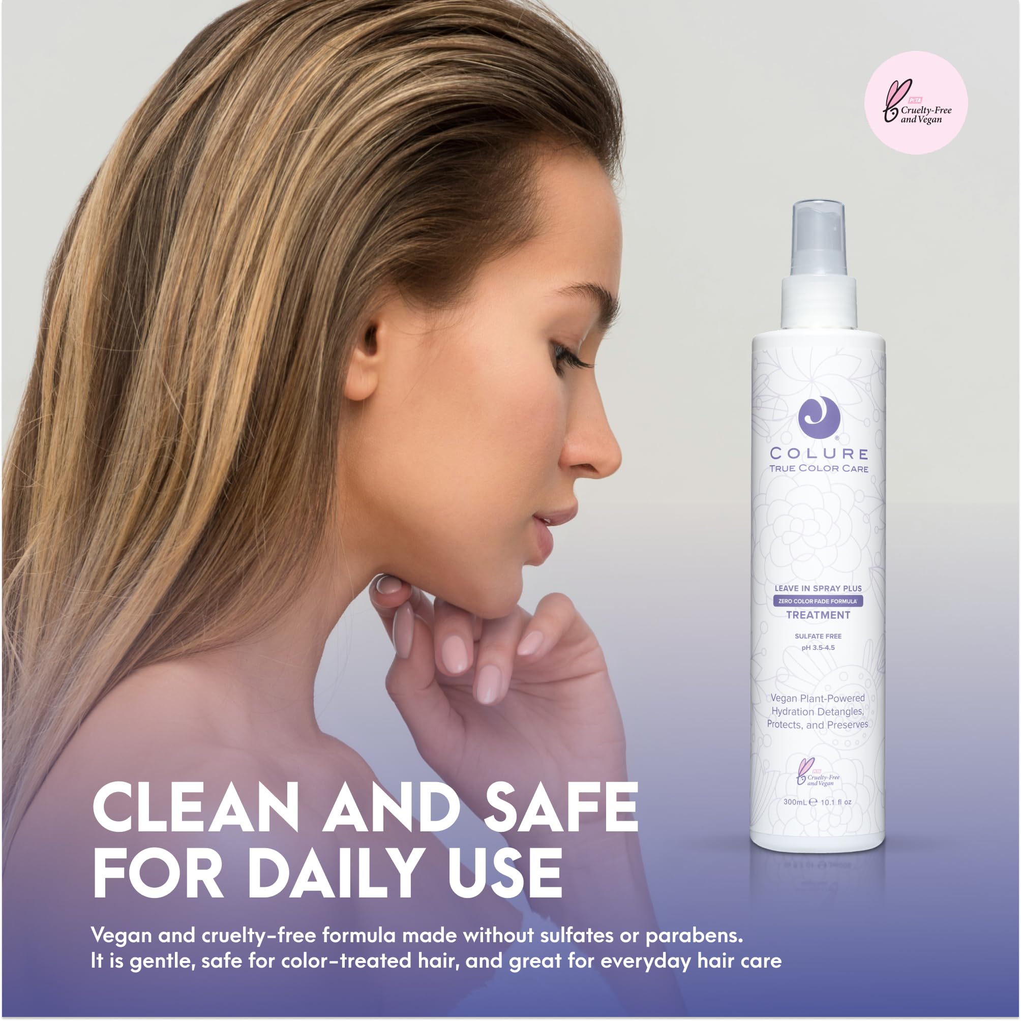 COLURE Leave-In Spray Plus on color-treated hair demonstrating protection.