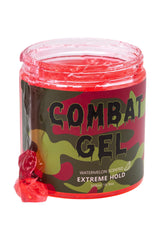 Combat Gel extreme hold bottle pour for long-lasting style without alcohol.