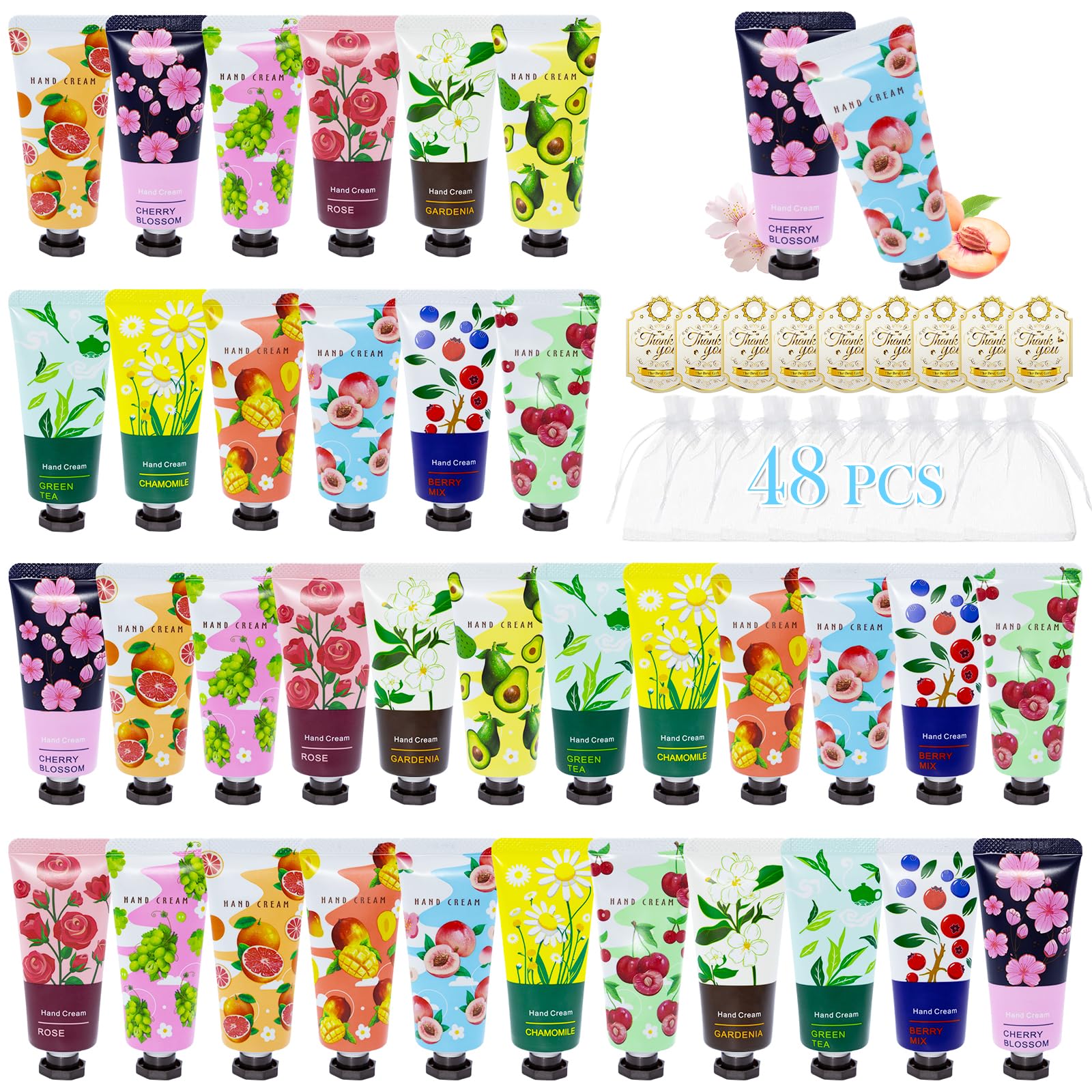 Comdian 48-pack hand cream flavors display, ideal for gifting and sharing.