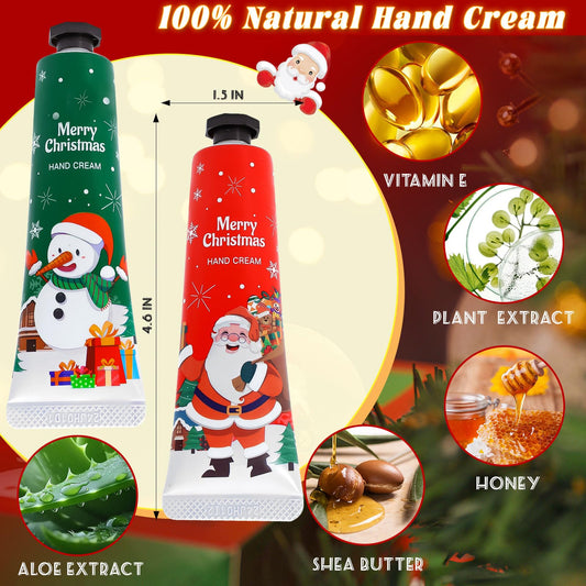 Close-up of festive patterns on Comdian hand creams