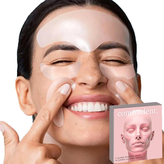Comfordent patches on the forehead providing smoother morning skin