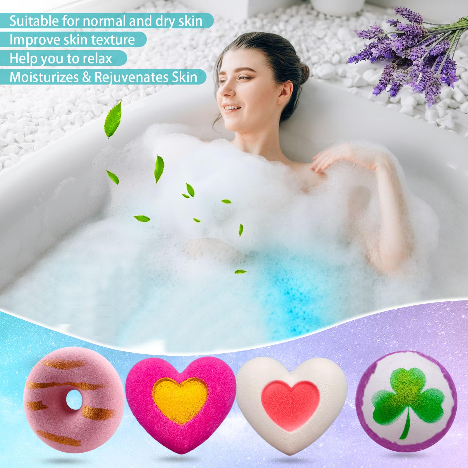Comfso bath bombs clover ball shape for fun, moisturizing baths