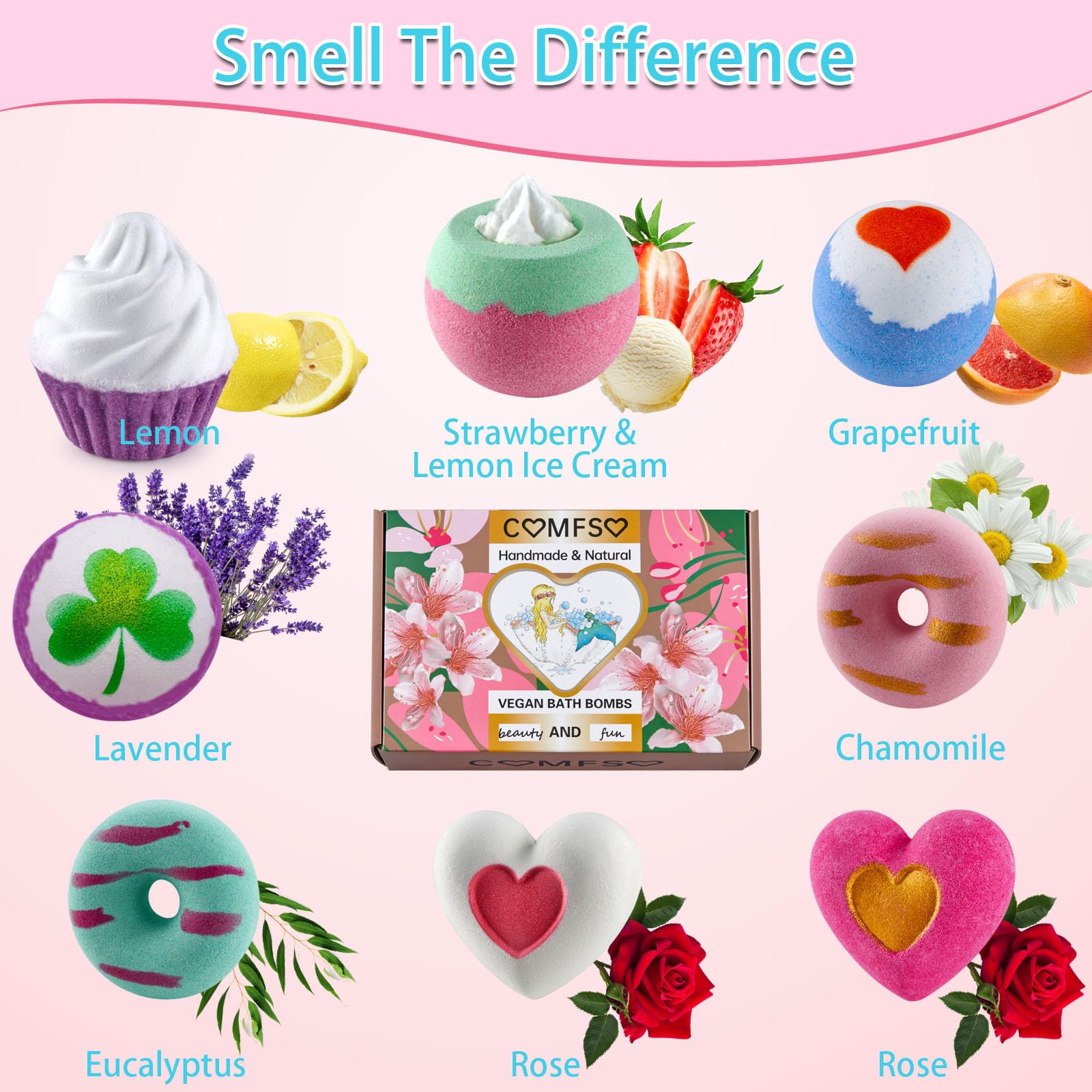 Comfso bath bombs heart shape for a soothing romantic bath
