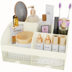 COMFYROOM cosmetic storage on vanity keeps brushes and palettes accessible