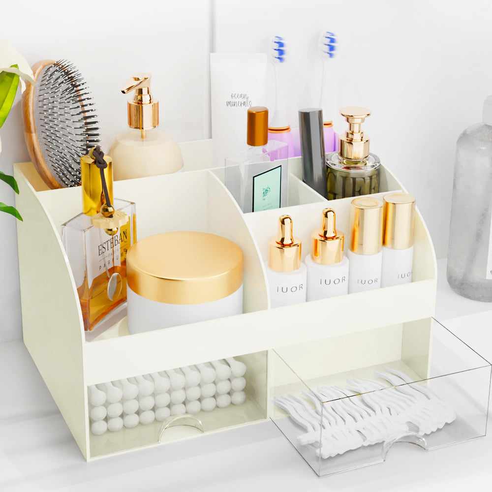 COMFYROOM makeup organizer with drawers in ivory keeps cosmetics neatly stored