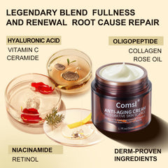 comsl oligopeptides antiaging cream closeup emphasizing firmer look and smooth skin