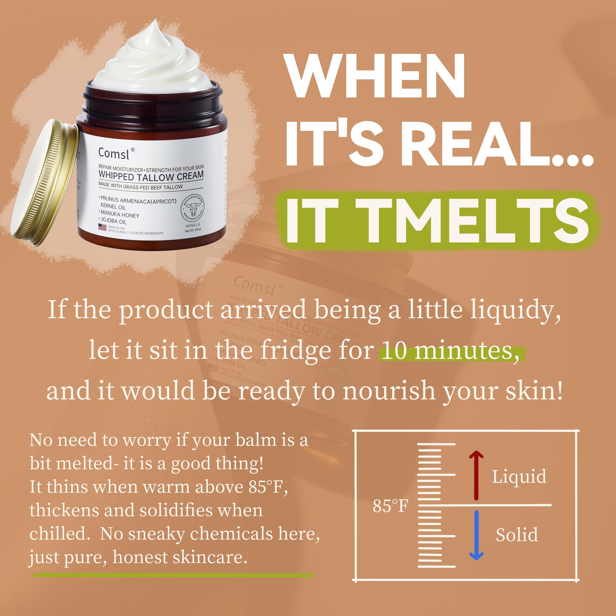 comsl Whipped Tallow Honey Cream body moisturizer visible on skin