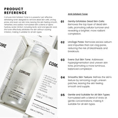 COMUNE AHA Exfoliant Toner pores before-after closeup illustrating unclogging effects.