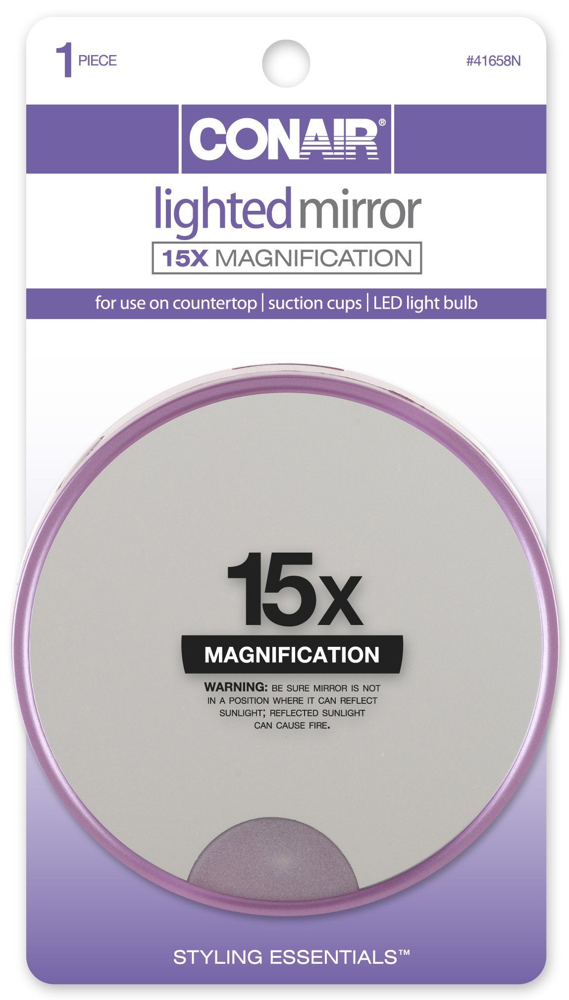Conair 15x mirror with bright LED light for tweezing and eyelash checks on the go
