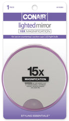 Conair 15x mirror with bright LED light for tweezing and eyelash checks on the go