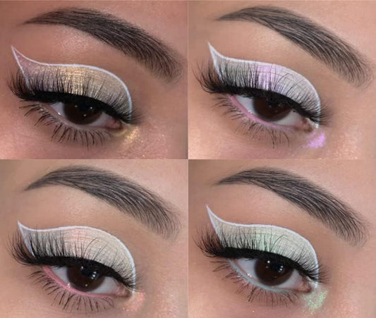 Concrete Minerals White MultiChrome swatch on eyelid reveals shifting hues and silky texture