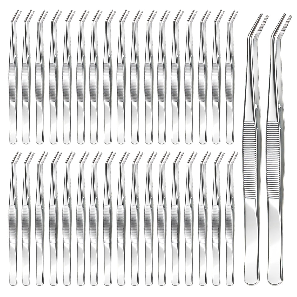 CONEHOY 36pcs stainless steel tweezers curved tip for precise needle threading.