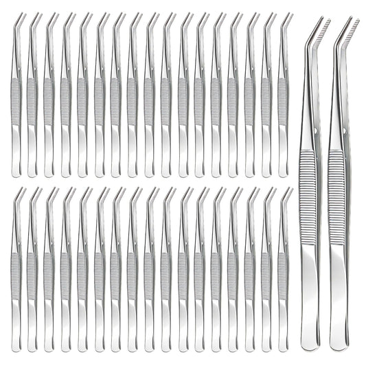 CONEHOY 36pcs stainless steel tweezers curved tip for precise needle threading.