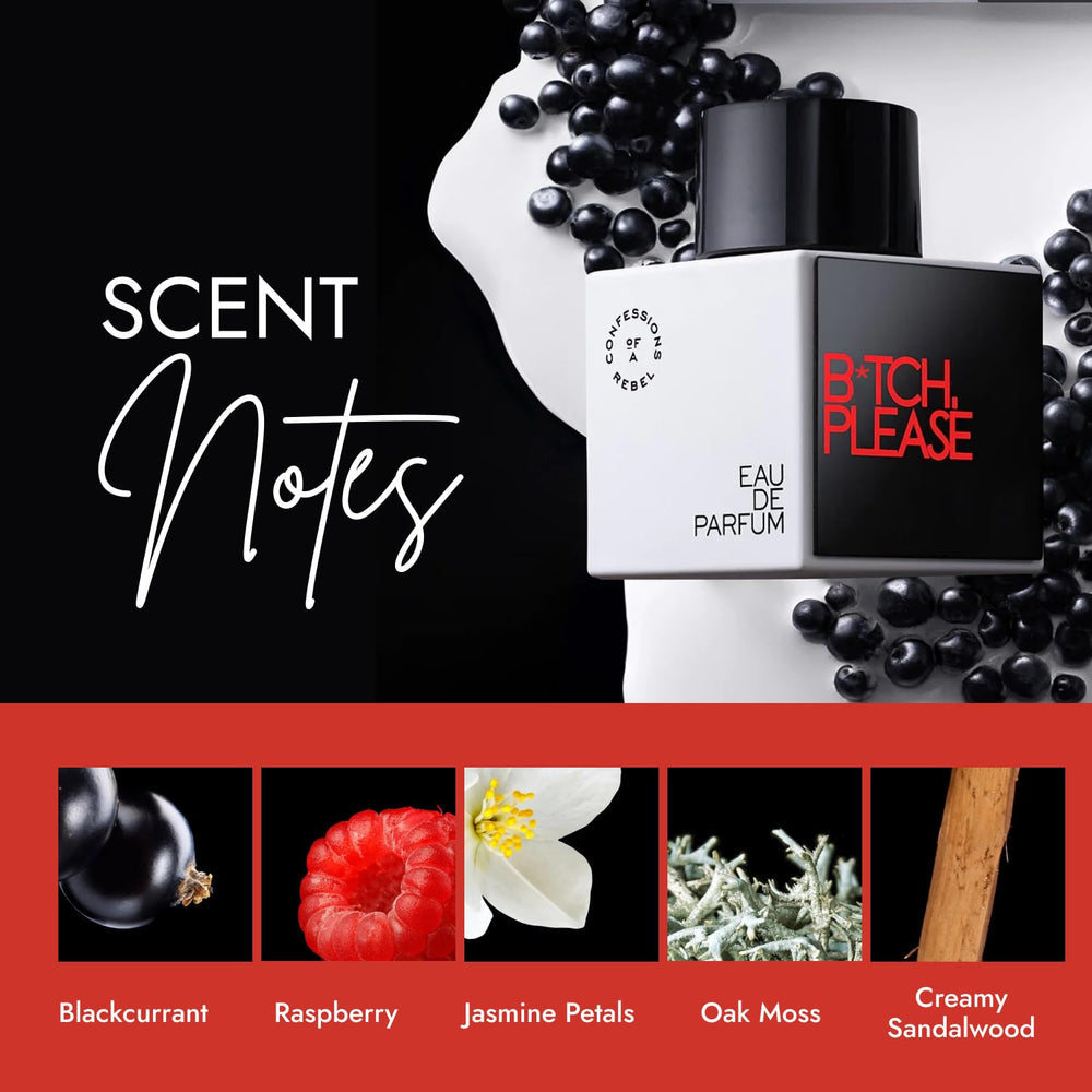 Confessions of a Rebel B*tch Please EDP mini bottle side view, portable luxury for everyday confidence.