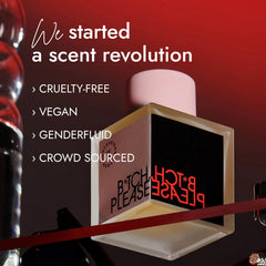 Confessions of a Rebel B*tch Please EDP packaging display, premium styling that catches the eye.