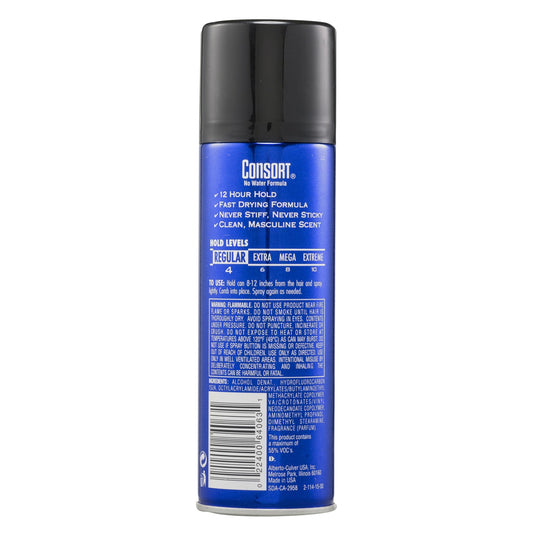 Consort For Men Hair Spray Regular Hold pack shows bulk value for multiple uses