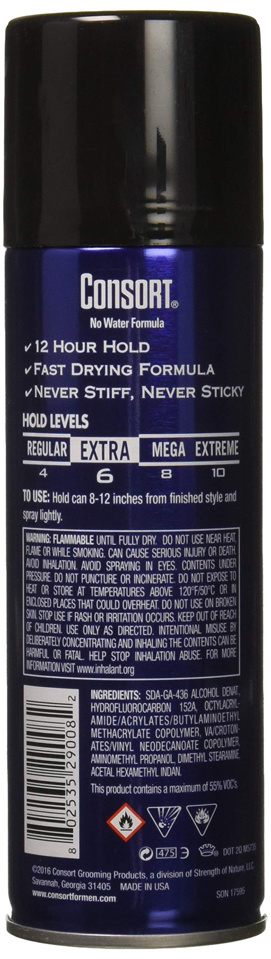Consort unscented spray mist demonstrates quick-dry hold for active days.