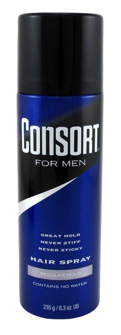 Consort Hair Spray 12-hour hold icon emphasizes long-lasting style potential.