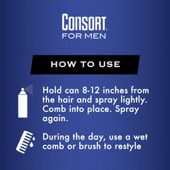 Consort Hair Spray fast-drying formula enables quick styling results.