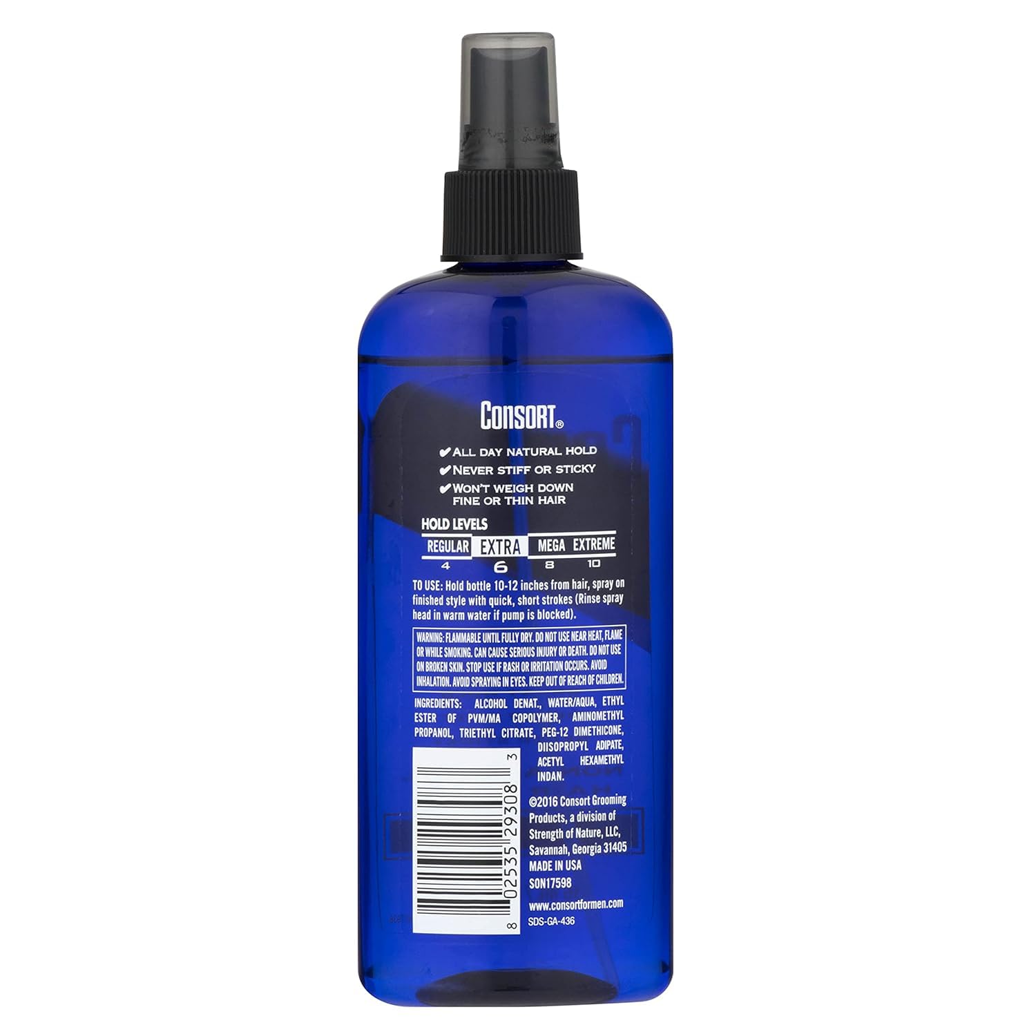 Consort Hair Spray hold illustration shows firm control without crunch