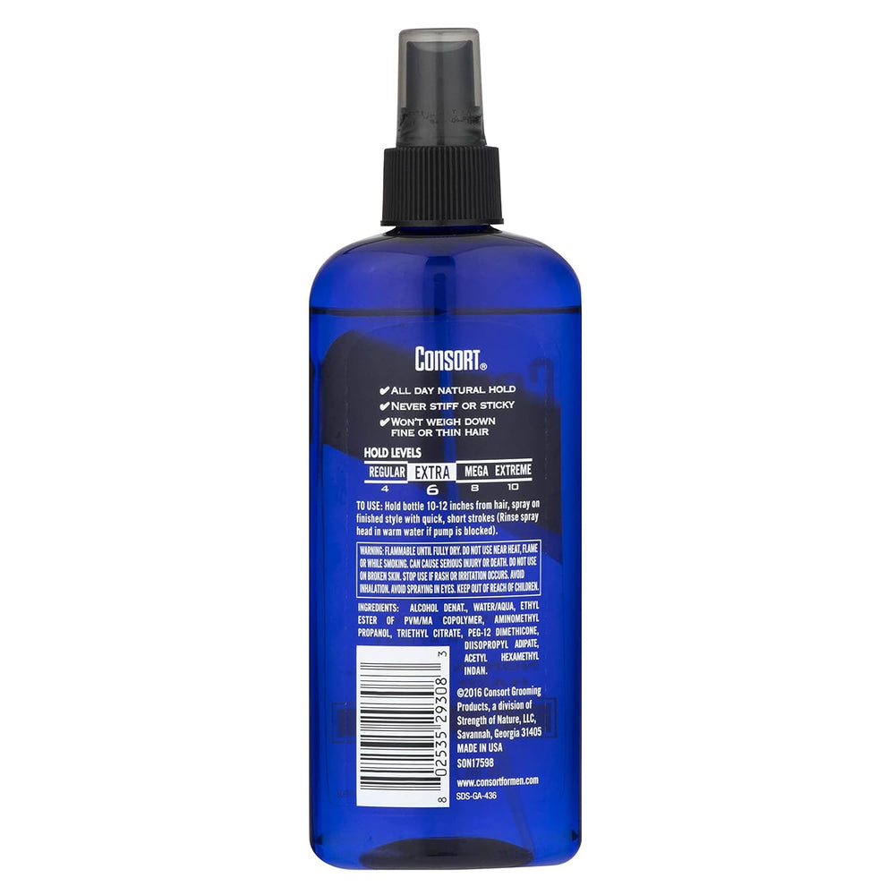 Consort Hair Spray hold illustration shows firm control without crunch