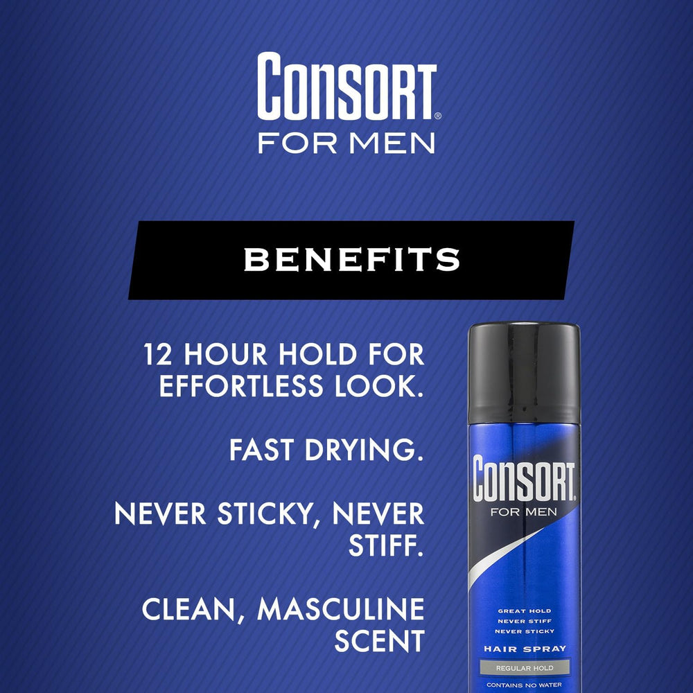 Consort Hair Spray no-water formula offers a lightweight finish.