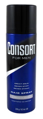Consort Hair Spray nozzle demonstrates precise application for quick-drying styling.