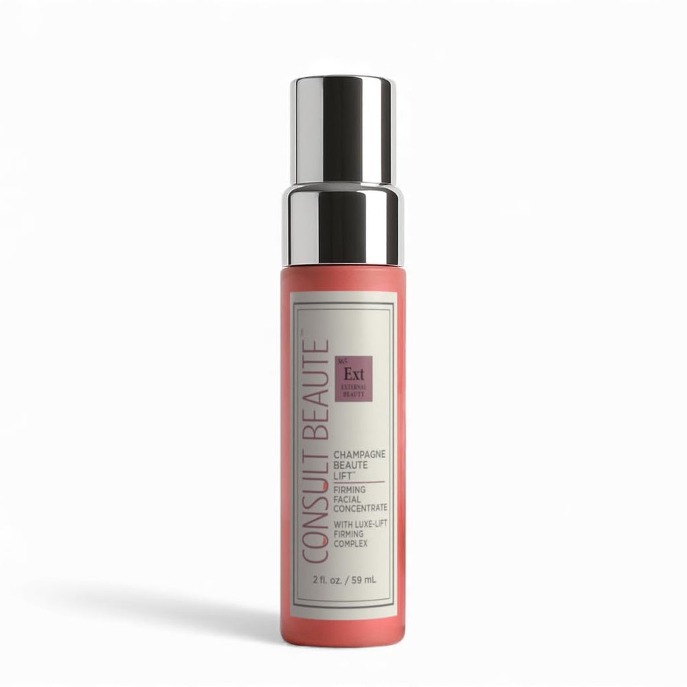 Consult Beaute Champagne Lift bottle showing firmer, smoother skin after application.