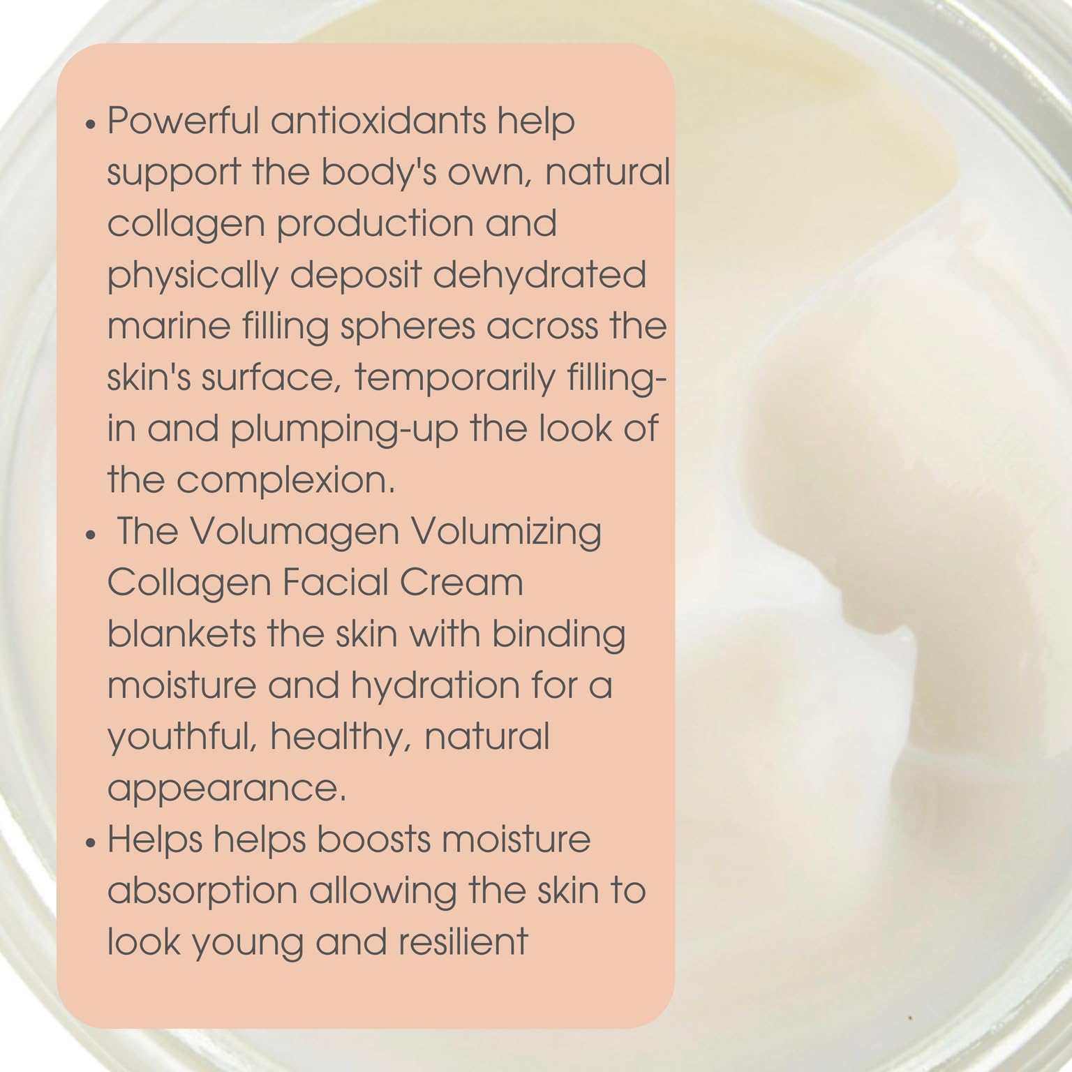 Consult Beaute Volumagen cream texture spread, smooth, lightweight hydration