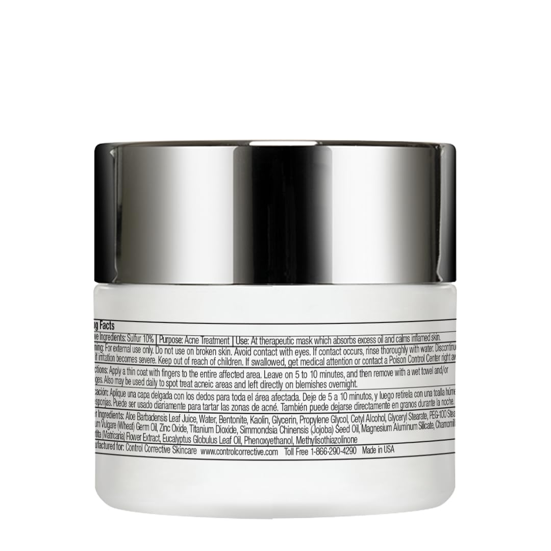 CONTROL CORRECTIVE sulfur calming mask clay application showing pore refinement.