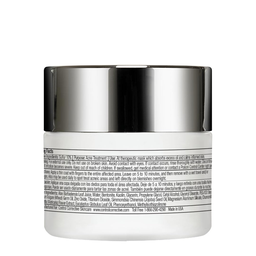 CONTROL CORRECTIVE sulfur calming mask clay application showing pore refinement.