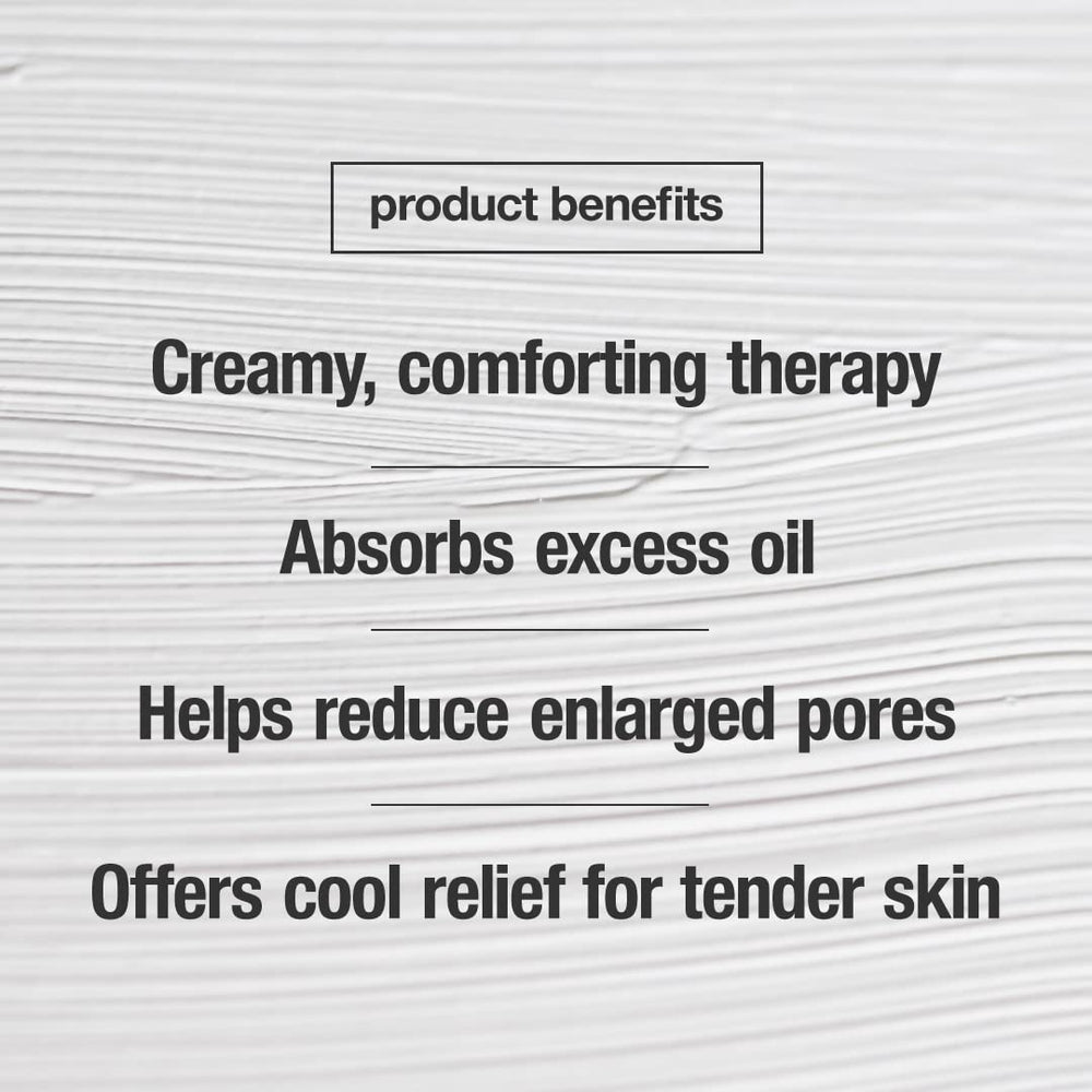 CONTROL CORRECTIVE sulfur calming mask ingredients silhouette emphasizing purifying clay and aloe.