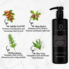Controlled Chaos Curl Cream applied to hands, showing detangling and curl definition.