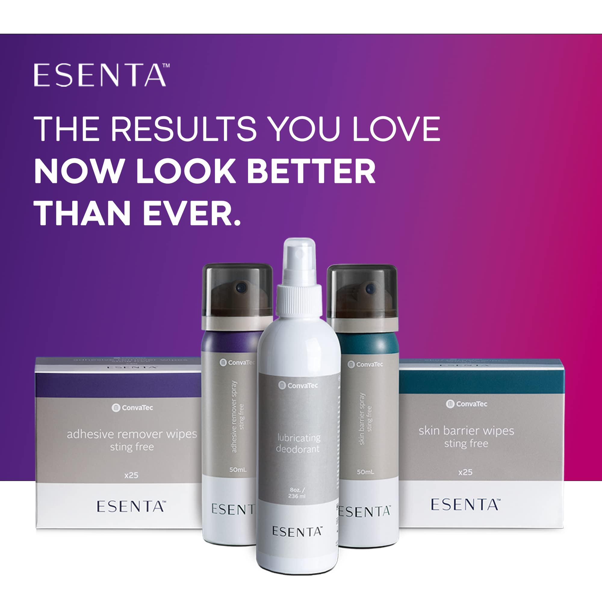 Esenta pump spray in use for easy application during pouch changes.