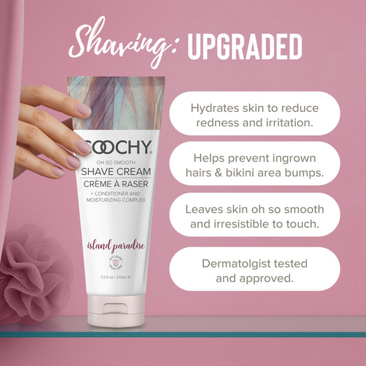 Coochy Island Paradise foam application forming a creamy lather for glide.
