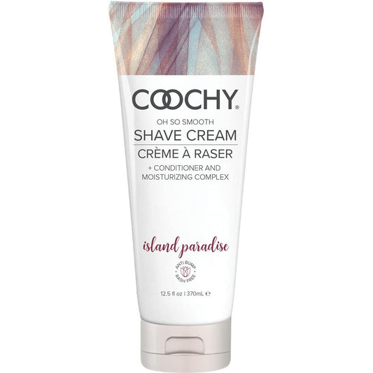 Coochy Island Paradise shave cream bottle for a soft, smooth shave with gentle care.