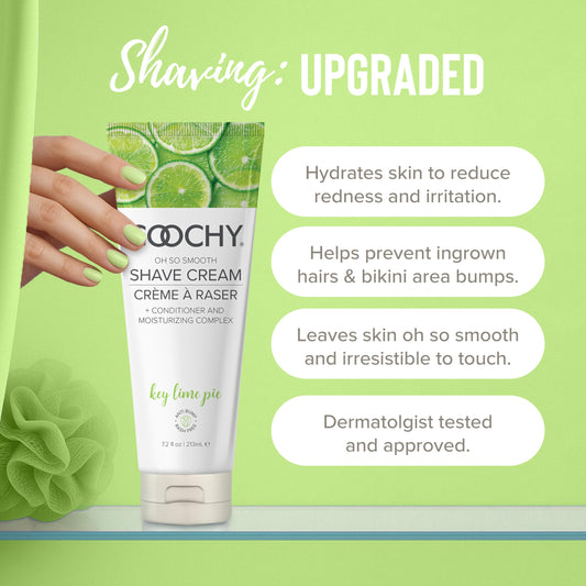 Coochy Key Lime Pie shave cream application shows easy glide for comfortable bikini-area shaving.