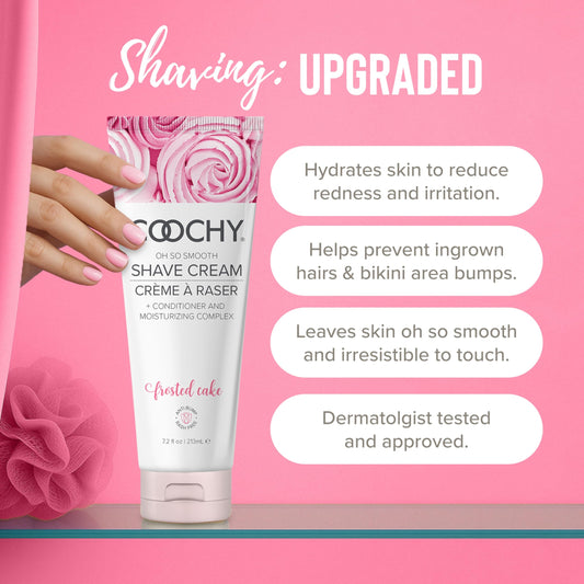 Coochy Shave Cream applied on leg for a gentle, hydrating glide.