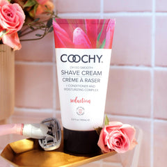 Coochy Shave Cream on skin during application for a comfortable shave.