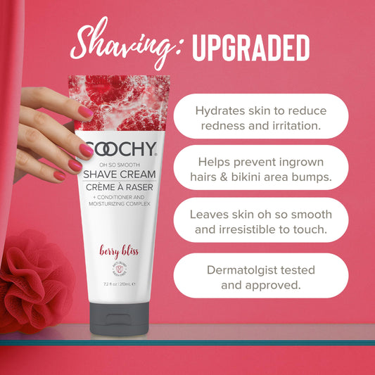 Coochy Berry Bliss shave cream dispenser highlighting easy application and mess-free use