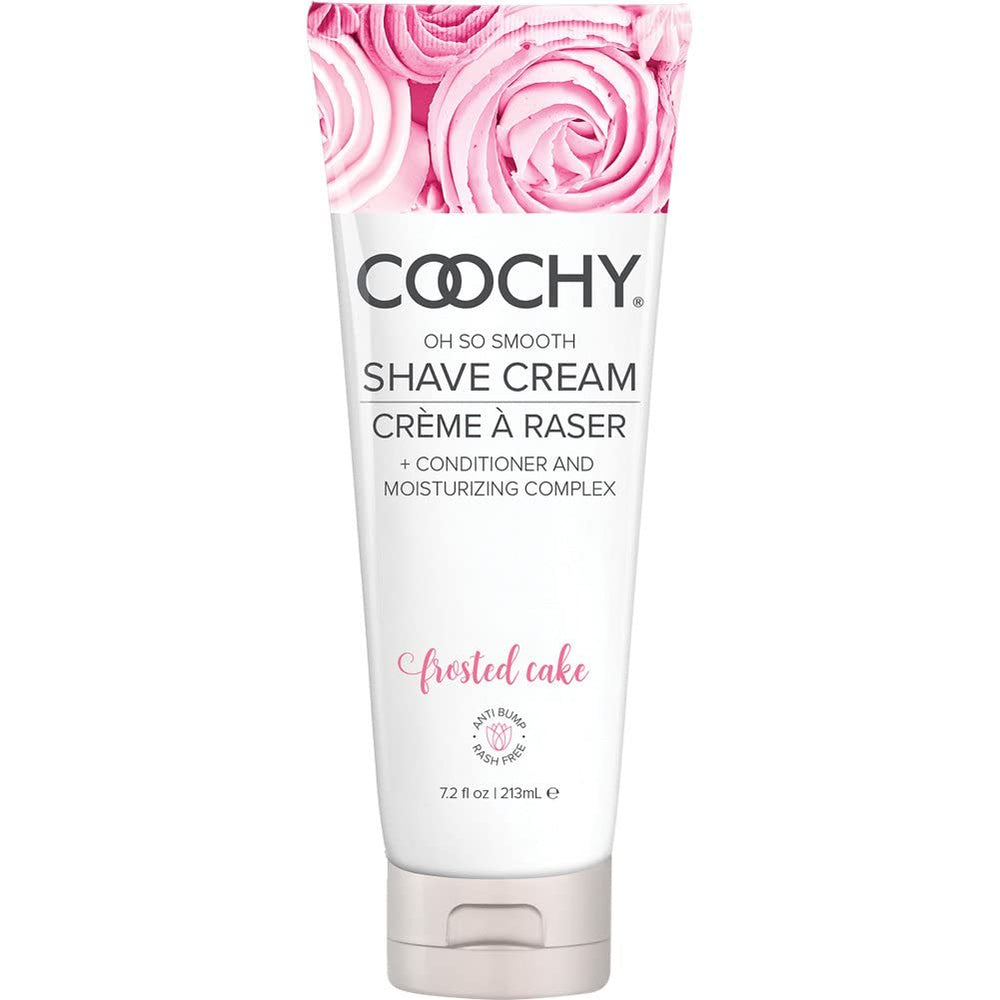 Coochy Shave Cream bottle front with moisturizing formula for smooth, nick-free shaving.