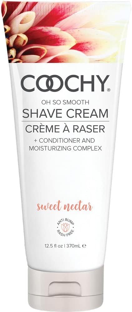 Coochy Shave Cream bottle showing a gentle, hydrating shaving formula.